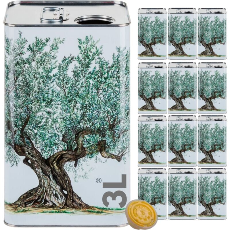 foto del prodotto acquaverde 12 lattina per olio di oliva, bianca con serigrafia albero di ulivo, in metallo, contenitore alimentare, latta da 3 litri con tappo