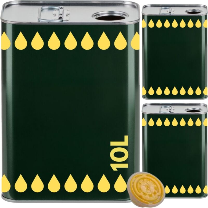 foto del prodotto acquaverde 2 lattine per olio di oliva, verde con litografia gocce oro, in metallo, contenitore alimentare, latta da 10 litri con tappo ermetico e