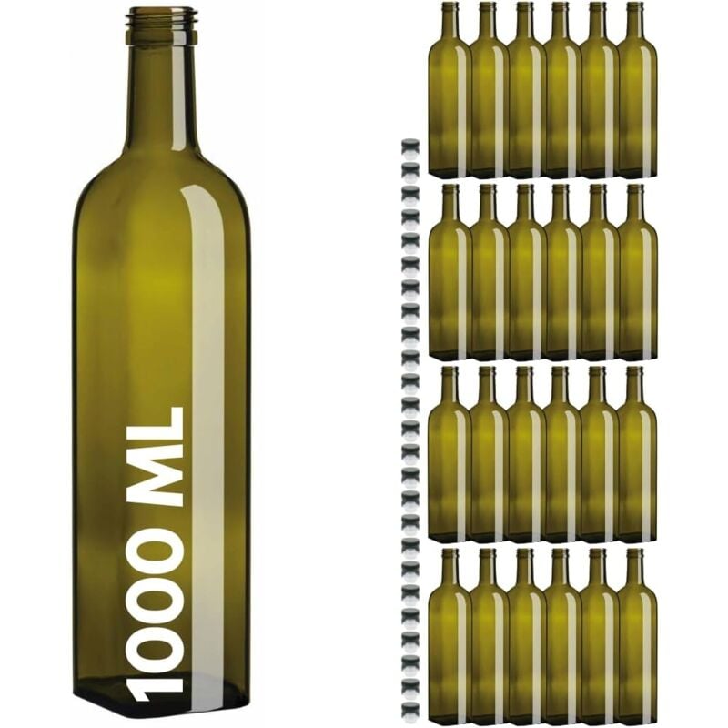 foto del prodotto acquaverde 24 bottiglie marasca in vetro scuro uvag, bottiglia quadra per olio e liquore, 1000 ml con tappo dosatore