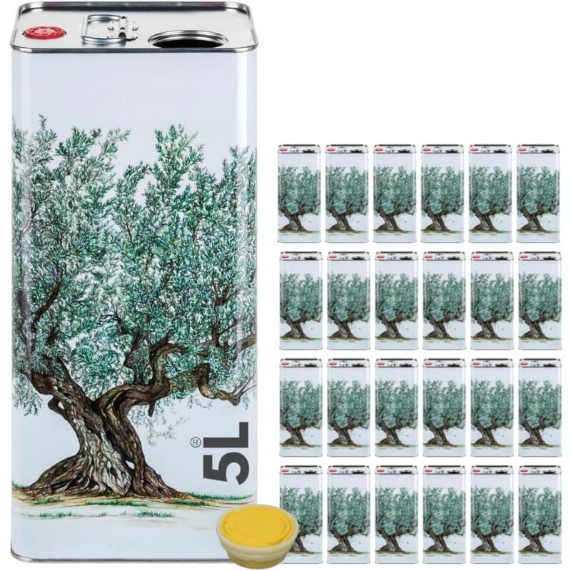 foto del prodotto acquaverde 24 lattine per olio di oliva, latta bianca con albero, in metallo, contenitore alimentare da 5 litri con doppio tappo e maniglia