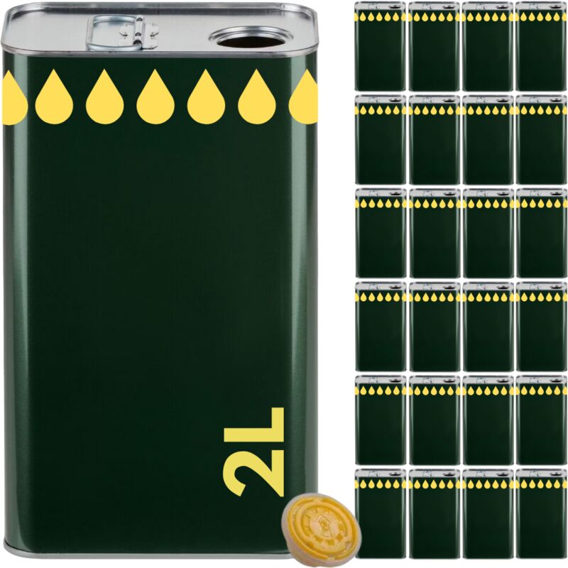 foto del prodotto acquaverde 24 lattine per olio di oliva, latta verde con gocce, in metallo, contenitore alimentare da 2 litri con tappo ermetico e maniglia