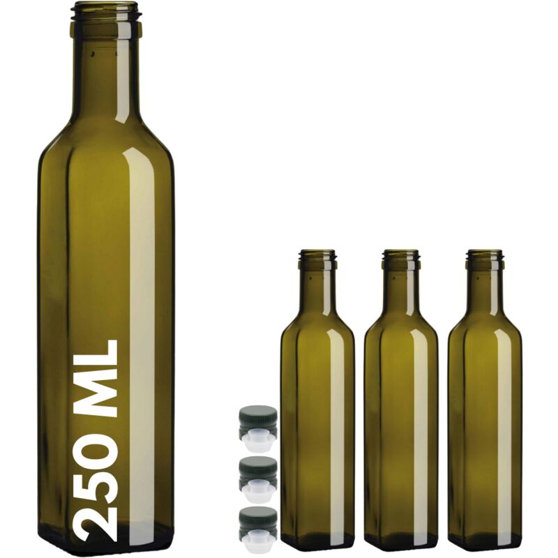 foto del prodotto acquaverde 3 bottiglie marasca per olio in vetro scuro uvag da 250 ml con tappo dosatore incluso