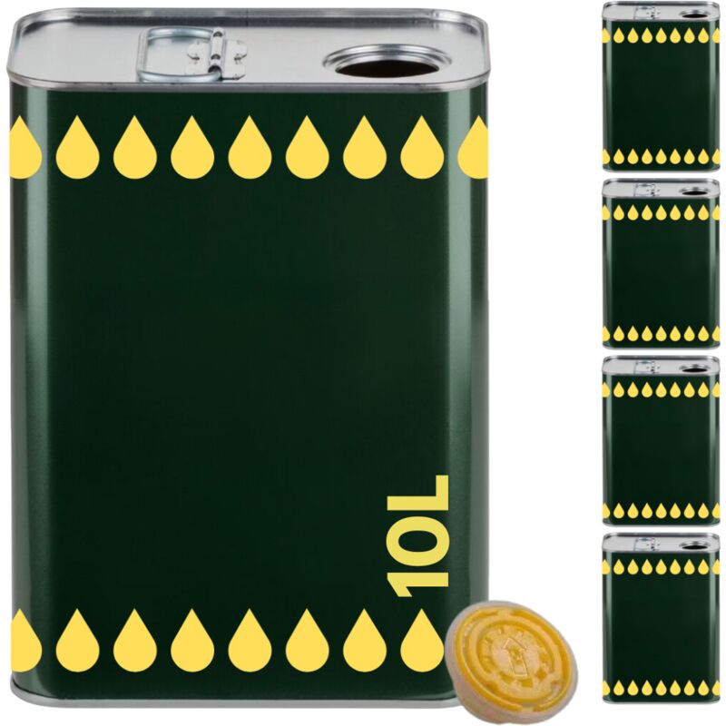 foto del prodotto acquaverde 4 lattine per olio di oliva, verde con litografia gocce oro, in metallo, contenitore alimentare, latta da 10 litri con tappo ermetico e
