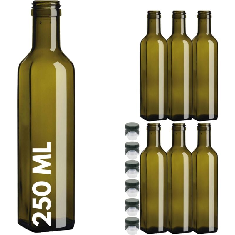 foto del prodotto acquaverde 6 bottiglie marasca per olio in vetro scuro uvag da 250 ml con tappo dosatore incluso