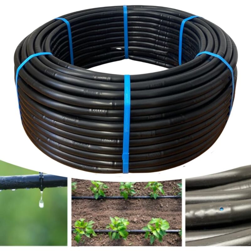 foto del prodotto acquaverde ala gocciolante 16 mm passo 30 cm con gocciolatore doppio foro, rotolo da 50 mt, tubo in polietilene per irrigazione a goccia, nero