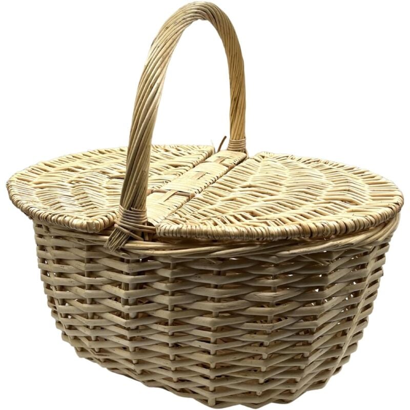 foto del prodotto acquaverde cesto in vimini per raccolta funghi e pic nic con manico e chiusura cm 40x30x20