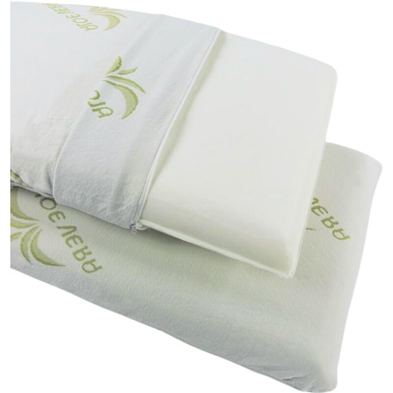 foto del prodotto acquaverde coppia cuscini memory foam saponetta, cm 70x43x11 h, fodera in aloe vera, anallergici e antiacaro, cuscini letto ergonomici made in