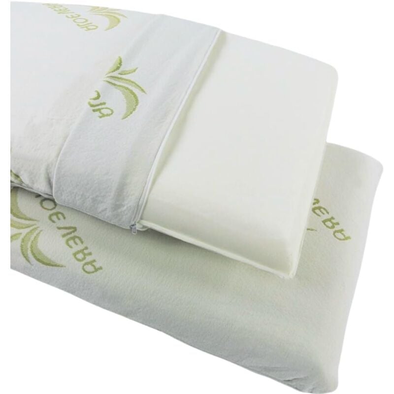 foto del prodotto acquaverde coppia cuscini memory foam saponetta, cm 70x43x13 h, fodera in aloe vera, anallergici e antiacaro, cuscini letto ergonomici made in