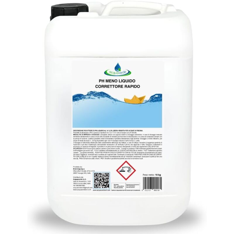 foto del prodotto acquaverde correttore ph meno liquido 10 kg regolatore e abbattitore di ph per manutenzione acqua di piscina, consigliato anche per dosatori