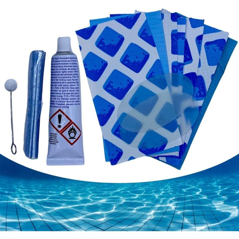 foto del prodotto acquaverde kit toppe di riparazione per piscina kit ultra frame rotonde rettangolari colla e applicatore 14x7 cm