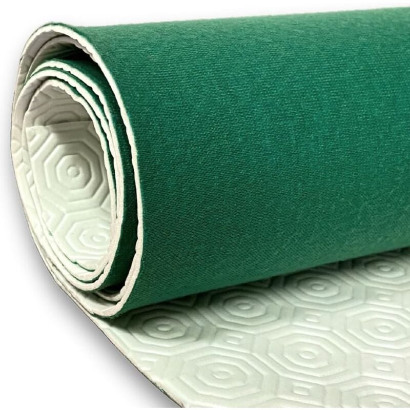 foto del prodotto acquaverde mollettone copritavolo, panno in feltro verde antimacchia e base in pvc bianco antiscivolo e antiurto, cm 140x1000 tovaglia protettiva
