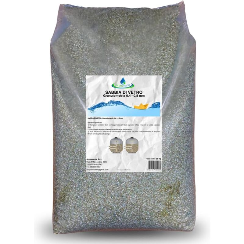 foto del prodotto acquaverde sabbia di vetro filtrante 25 kg, granulometria 0,4 0,8 mm vetro attivo compatibile con pompa filtro di piscine intex e bestway