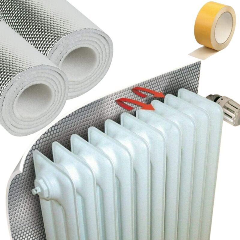 foto del prodotto acquaverde set 10 pannelli termoriflettente per termisifoni e caloriferi in plt goffrato e alluminizzato, cm. 70x100, argento con biadesivo incluso