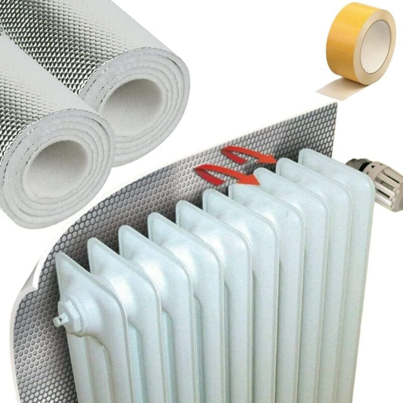 foto del prodotto acquaverde set 5 pannelli termoriflettente per termisifoni e caloriferi in plt goffrato e alluminizzato, cm. 70x100, argento con biadesivo incluso