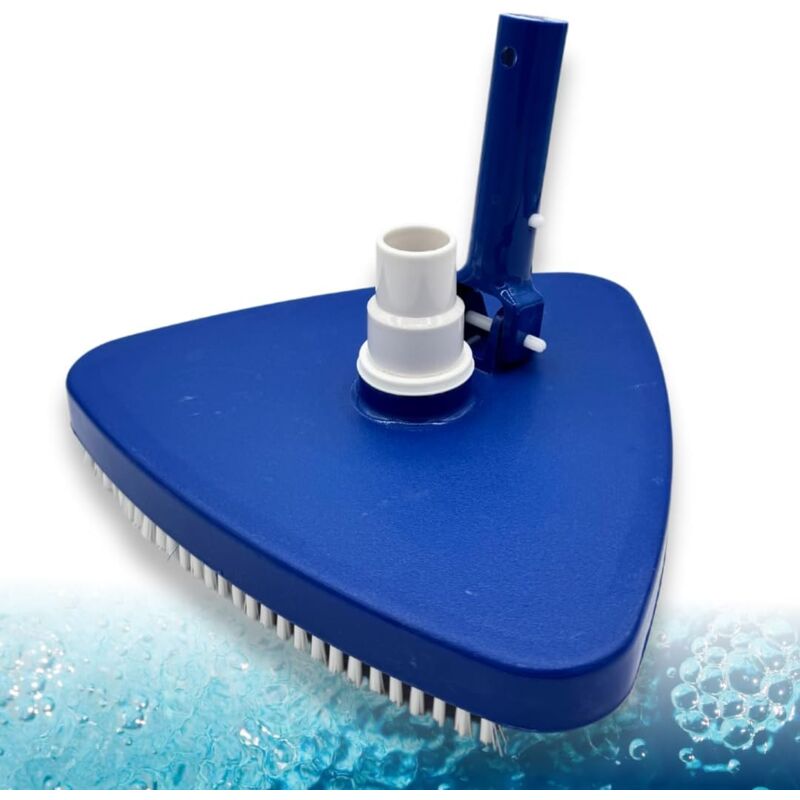 foto del prodotto acquaverde spazzola aspirafango triangolare per piscina pulizia fondo, attacco 32 38 mm, cm 26x26x13, setole morbide, blu, compatibile con