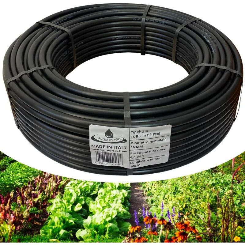 foto del prodotto acquaverde tubo in polietilene 100 mt 16 mm. pn6 semi rigido a bassa densit pe bd, per irrigazione campi, orto e giardino orto facile