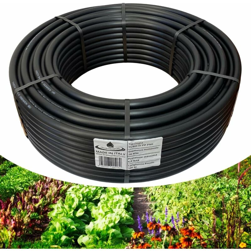 foto del prodotto acquaverde tubo in polietilene 20 mm. pn6, matassa da 100 mt semi rigido a bassa densit pe bd, per irrigazione campi, orto e giardino