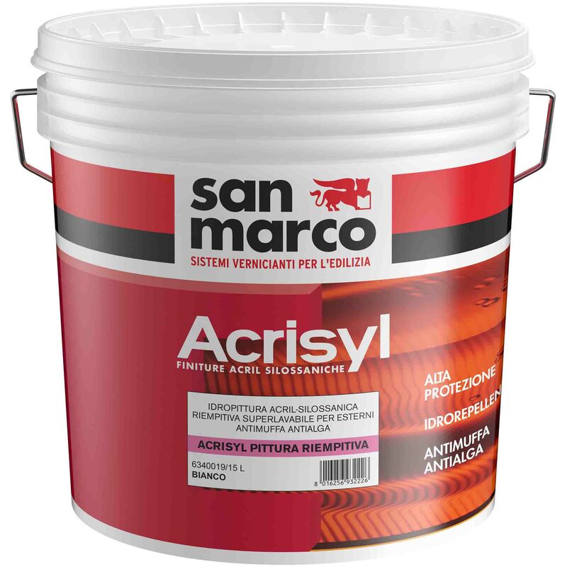 foto del prodotto acrisyl pittura riempitiva acrilsilossanica superlavabile bianca lt 15