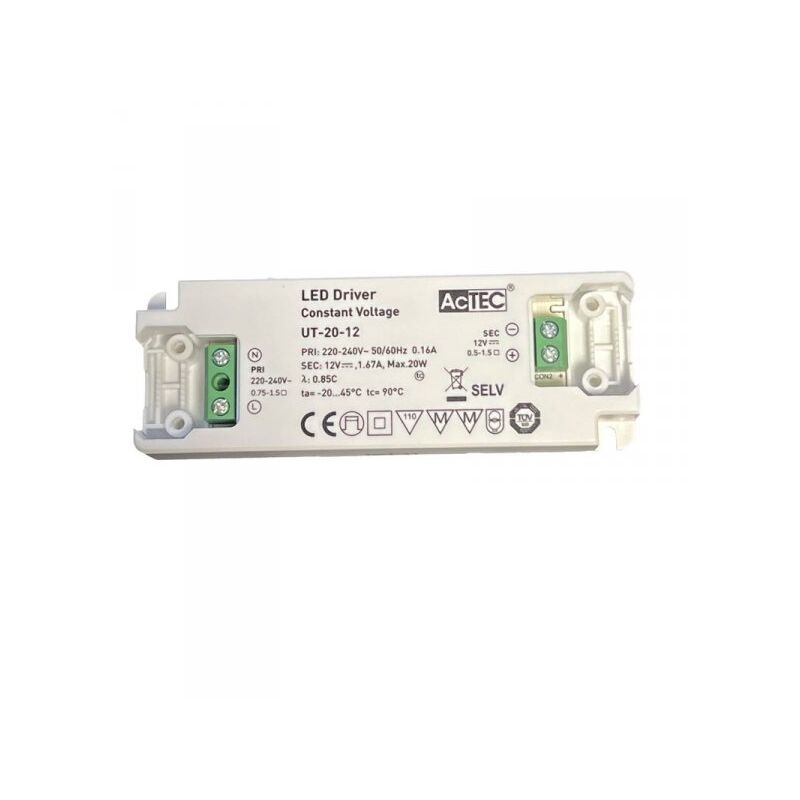foto del prodotto actec alimentatore trasformatore ultra slim 20w 12v 1.67a tensione costante 103x36x16 mm