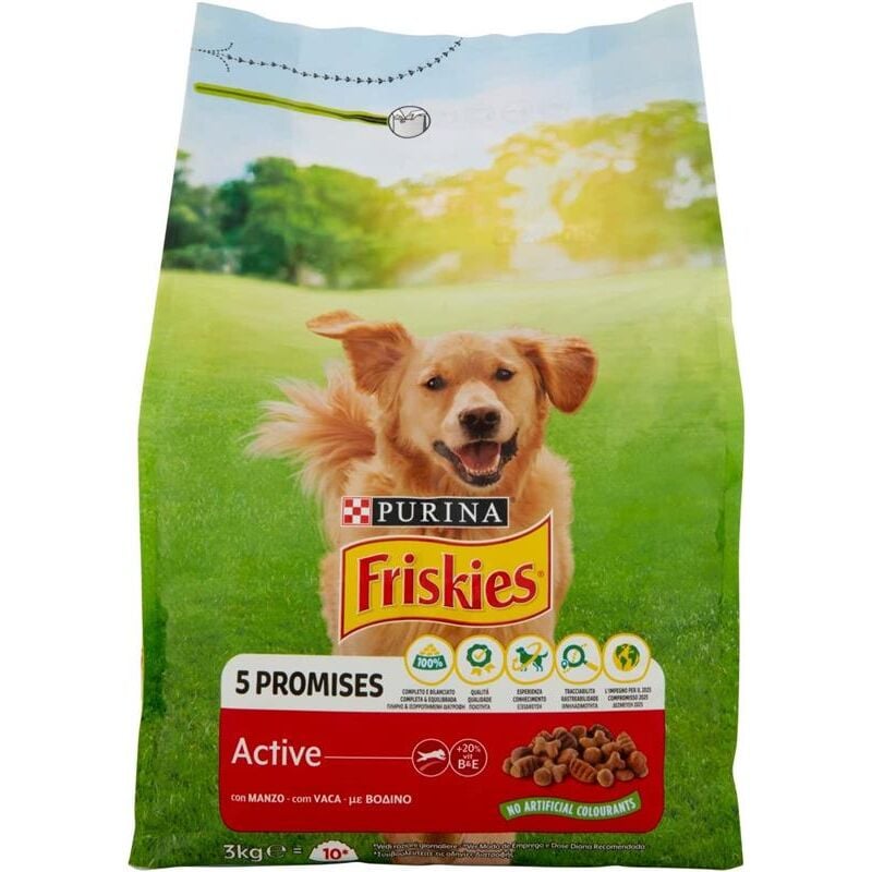 foto del prodotto active crocchette in formato da 3kg con manzo friskies