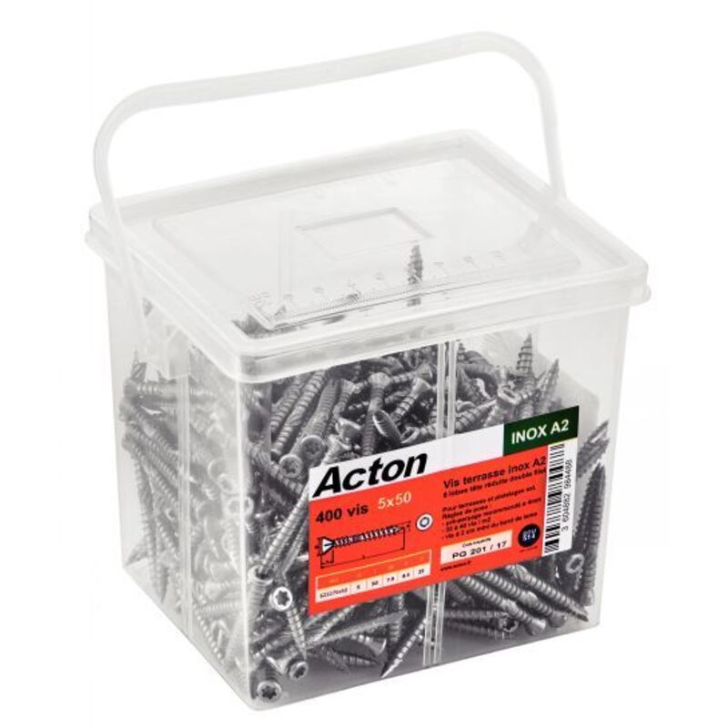 foto del prodotto acton secchio 500 in acciaio inox a2 torx 25 vite a testa svasata per terrazze 5 x 60 1 bit torx in legno duro 623265x60bucchio