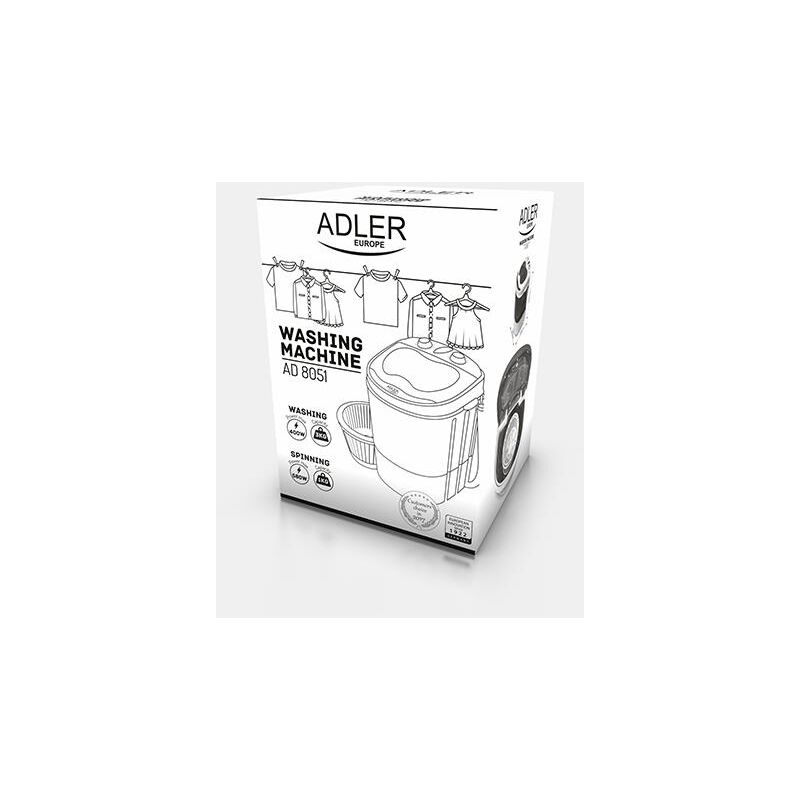 foto del prodotto ad 8051 lavatrice portatile, a carica dall alto, blu, bianca, centrifuga, top, 3 kg 360x370x530 cm 360x370x530 cm adler