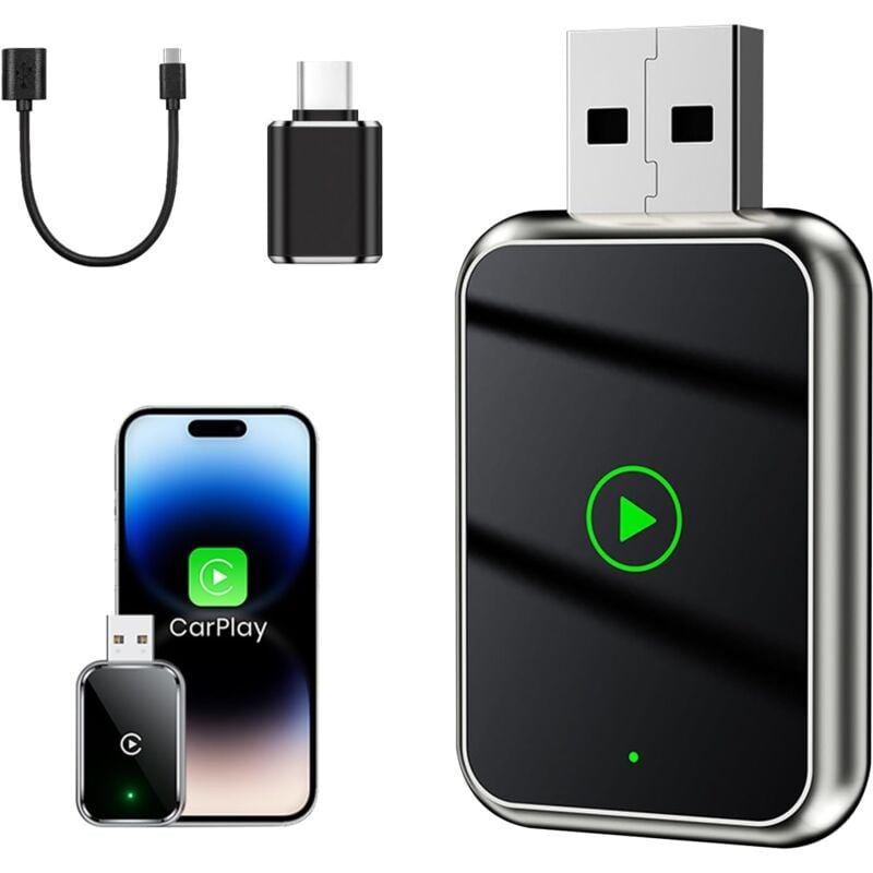 foto del prodotto adattatore 2 in 1 wireless carplay plus android auto, adattatore carplay connesso tramite bluetooth, compatibile con iphone versione ios10 o