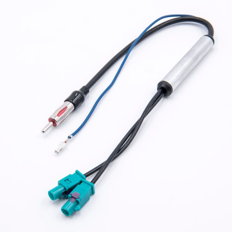 foto del prodotto adattatore antenna da din m a doppio fakra m compatibile con audi, seat, vw veicoli amplificatore antenna per alimentazione phantom, 35 cm