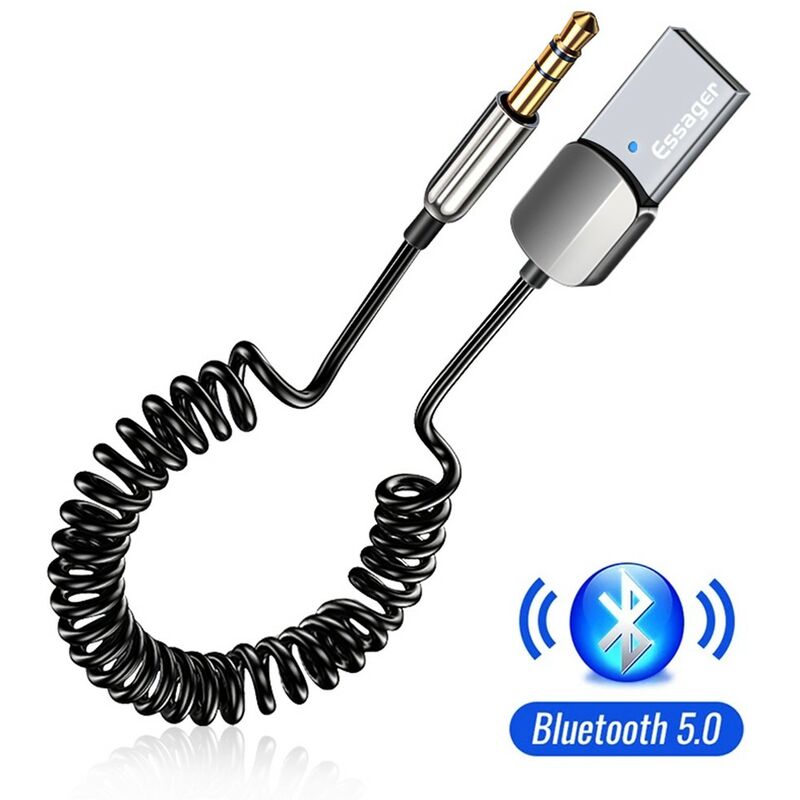 foto del prodotto adattatore bluetooth ausiliario per auto, cavo audio, porta usb, ricevitore e trasmettitore, altoparlante musicale, chiave di sicurezza, vivavoce,
