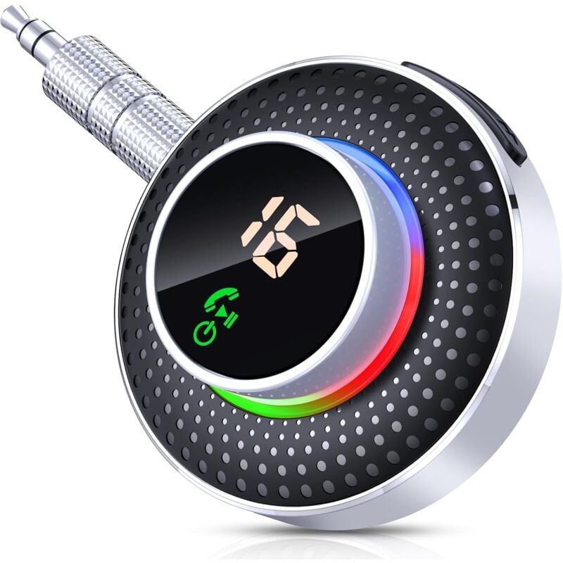 foto del prodotto adattatore bluetooth per auto 5.3, ricevitore bluetooth jack aux da 3,5 mm pulsante ingrandito e display led , adattatore bluetooth per