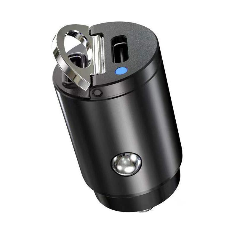 foto del prodotto adattatore caricabatteria per telefono da auto doppio usb type-c pd nero 30w ricarica rapida rapanda
