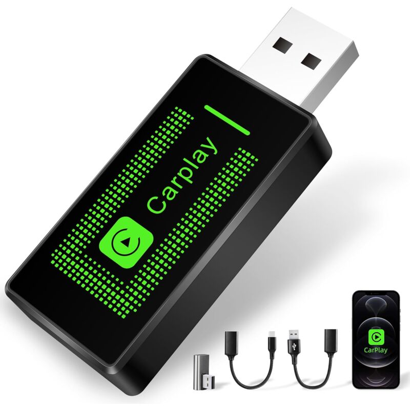 foto del prodotto adattatore carplay wireless lyssiefeel per iphone, aggiornamento 2024, dongle carplay usb, facile da collegare e utilizzare, compatibile con auto dal