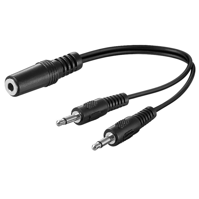 foto del prodotto adattatore cavo audio a y 3,5 mm, 1x jack stereo a 2x spina mono, presa 3,5 mm 3 pin, stereo 2 spina 3,5 mm 2 pin, mono . lunghezza del cavo 0.2 m
