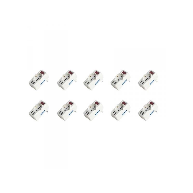 foto del prodotto adattatore con interruttore spina 10a con 2 prese bipasso 10a 16a e 1 schuko 1 usb a e 1 usb c 5v 3a 250v max 1500w bianco