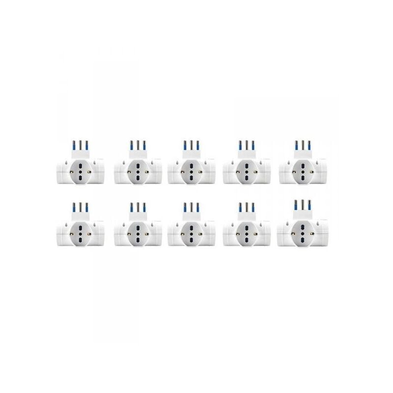 foto del prodotto adattatore con interruttore spina 10a con 3 prese universali ita 10a 16a schuko spina laterale salvaspazio bianco