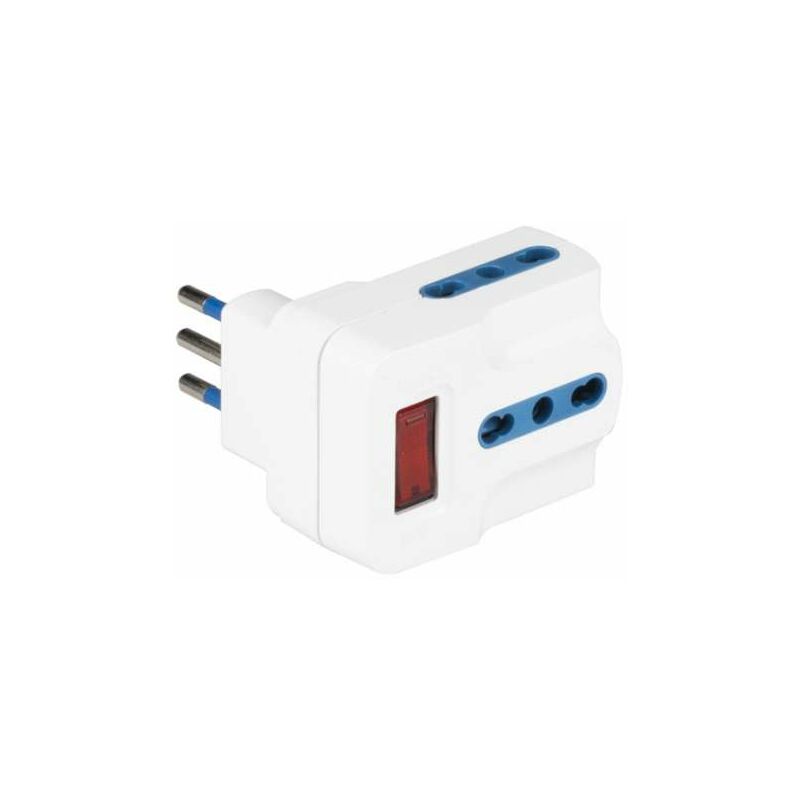 foto del prodotto adattatore con spina piccola 10a 2p t 3 prese bivalenti bianco