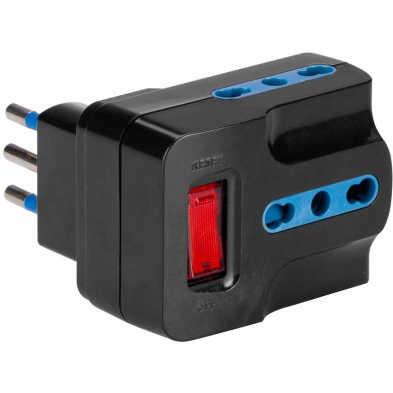 foto del prodotto adattatore con spina piccola 10a 2p t 3 prese bivalenti nero