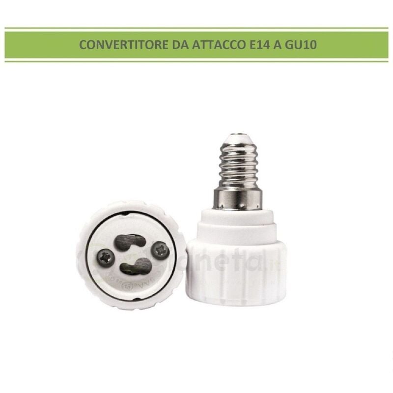 foto del prodotto adattatore convertitore da attacco piccolo e14 a gu10 portalampada riduttore bianco 220v per lampadina