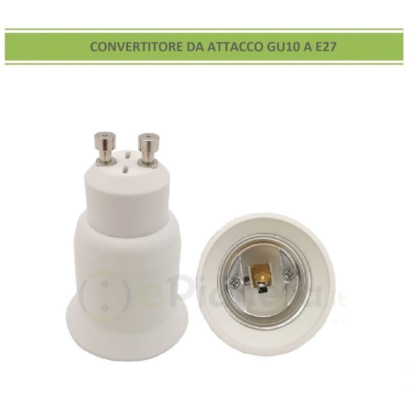 foto del prodotto adattatore convertitore da gu10 a attacco grande e27 portalampada riduttore bianco 220v per lampadina