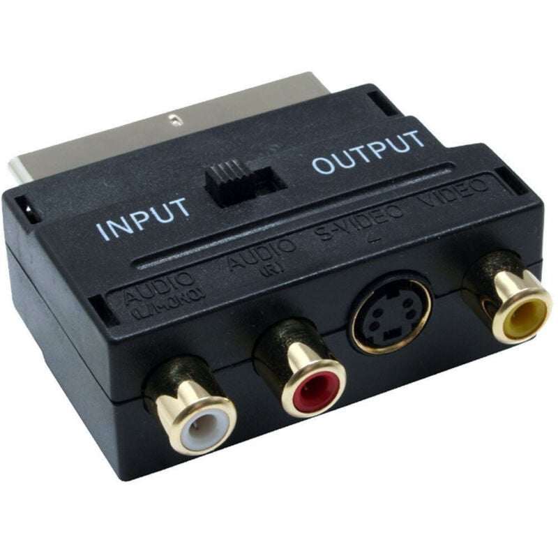 foto del prodotto adattatore convertitore da presa a scart s video vhs a rca con selettore in out - - trade shop traesio