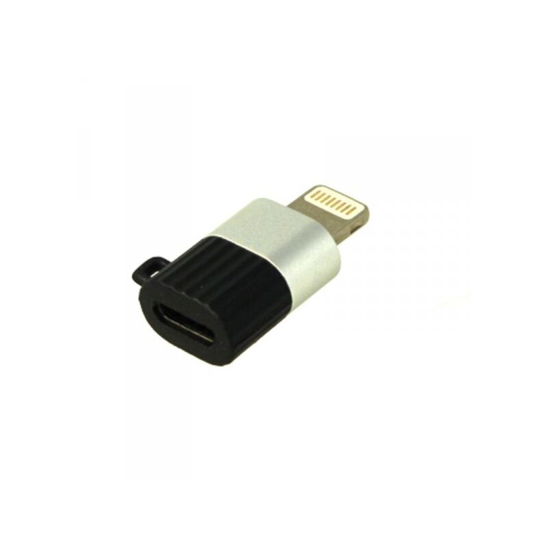 foto del prodotto adattatore da micro usb femmina a lightning maschio con portachiave incluso