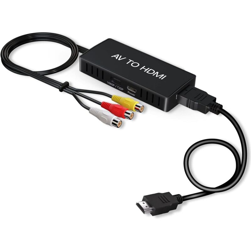 foto del prodotto adattatore da rca a hdmi, av a hdmi, convertitore audio video composito cvbs av a hdmi 1080p con cavo hdmi, supporto pal ntsc per pc, tv, wii, xbox,