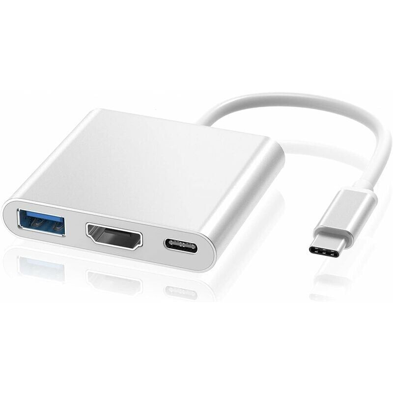 foto del prodotto adattatore da usb c a hdmi 4k, convertitore adattatore da hub di tipo c a hdmi con porta usb 3.0 e porta di ricarica usb c compatibile con macbook