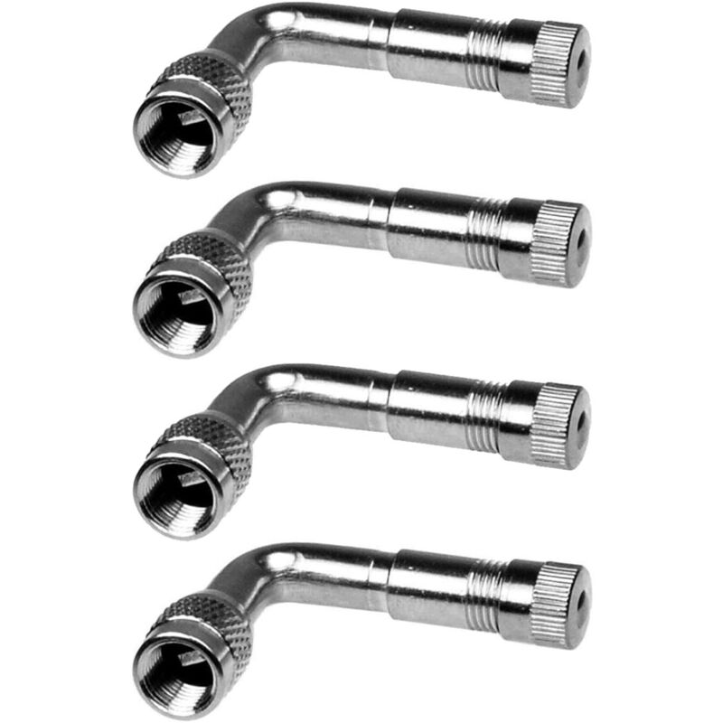 foto del prodotto adattatore di prolunga per valvola pneumatico professionale da 4 pezzi, asta di prolunga per valvola pneumatico a 90 gradi, prolunga per gomito