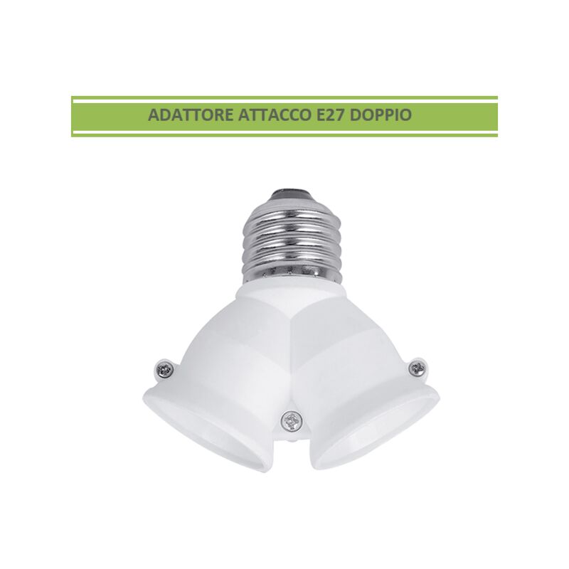 foto del prodotto adattatore e27 doppio portalampada attacco grande bianco splitter sdoppiatore per lampadine led