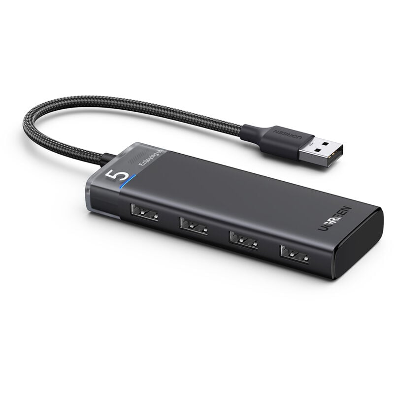 foto del prodotto adattatore hub splitter porta 4x usb a 3.0 e cavo di alimentazione usb a nero