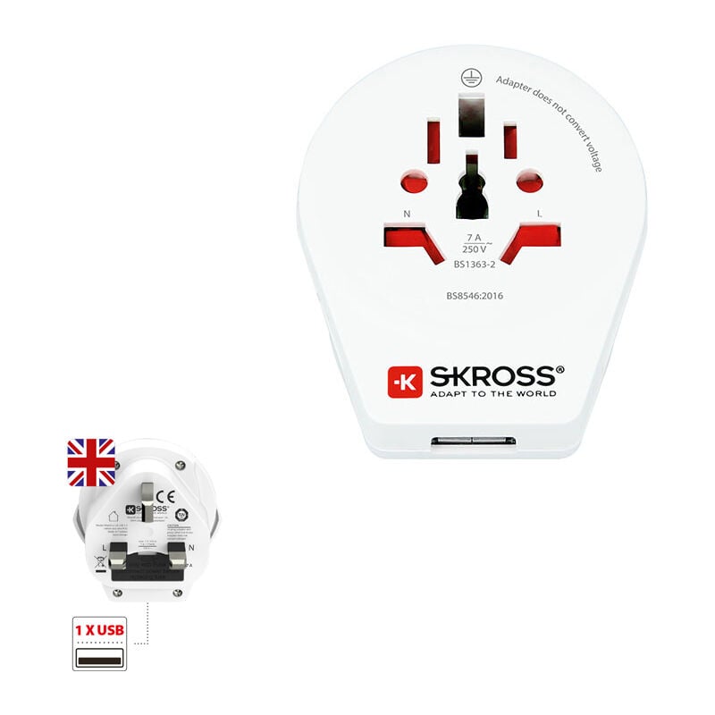 foto del prodotto adattatore mondiale per uk con usb skross 1500267