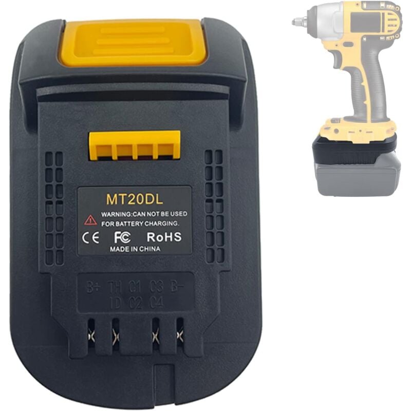 foto del prodotto adattatore mt20dl per batteria makita da 18 v, sostitutivo per batteria dewalt da 20 v, per utensile con batteria al litio dewalt da 18 v, per