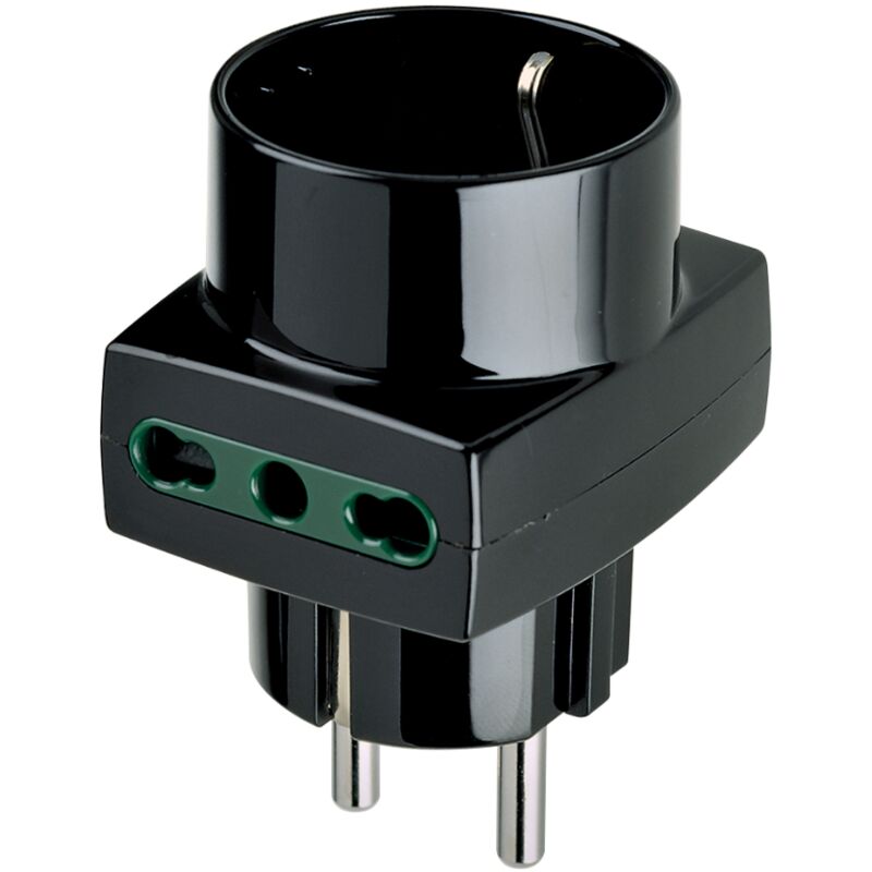 foto del prodotto adattatore multiplo vimar spina 2p t 2 prese 2p t 1 presa 2p t nero - 00325