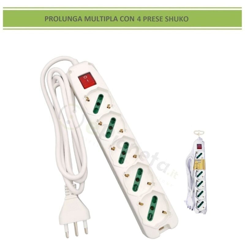 foto del prodotto adattatore multipresa bipasso 10 16a 2p t con 5 uscite e interruttore on-off - soluzione compatta per alimentare fino a 5 dispositivi